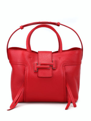 TOD'S: borse a spalla - Borsa in pelle a grana rossa con doppia T