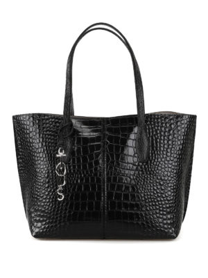 TOD'S: shopper - Borsa shopping in pelle stampa cocco
