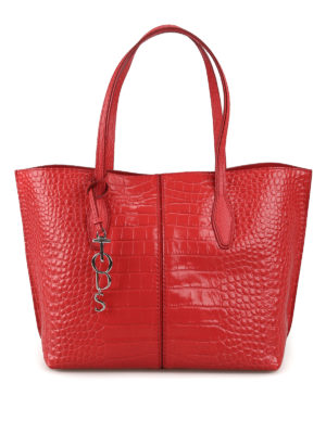 TOD'S: shopper - Shopper in pelle stampa cocco