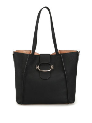 TOD'S: shopper - Borsa shopping in pelle nera Double T grande