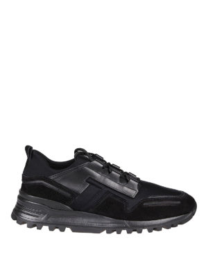 TOD'S: trainers - Black scuba and suede sneakers