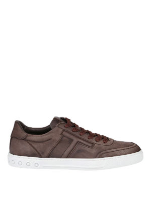 TOD'S: trainers - Brown nubuck sneakers with padded T