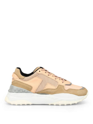 TOD'S: sneakers - Sneaker rosa in pelle e tecno retina