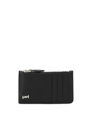 TOD'S: portafogli - Portatessere in pelle a grana logo Double T