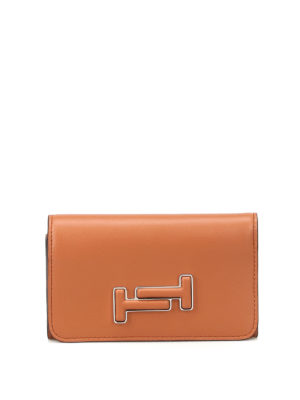 TOD'S: portafogli - Portafoglio con doppia T in pelle marrone