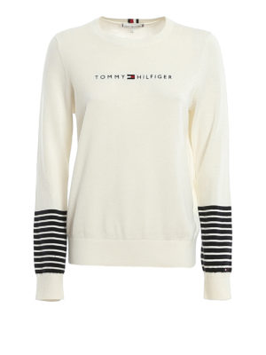 TOMMY HILFIGER: Suéteres con cuello pico - The Essential - Crema