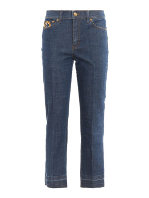 TORY BURCH: jeans bootcut - Jeans crop con patch