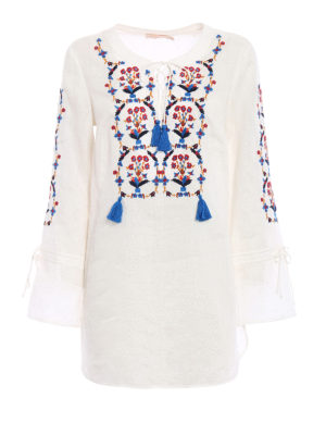 TORY BURCH: copricostume - Tunica Wildflower in lino