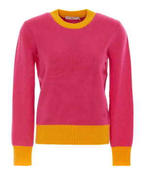 TORY BURCH: Suéteres con cuello pico - Suéter Cuello Redondo - Fucsia