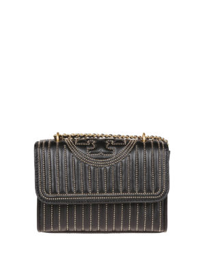 TORY BURCH: borse a tracolla - Borsa Fleming piccola in pelle con borchie