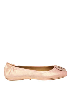 TORY BURCH: ballerine - Ballerine Minnie in pelle metal rosa
