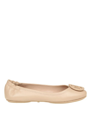 TORY BURCH: ballerine - Ballerine ripiegabili Minnie in pelle rosa