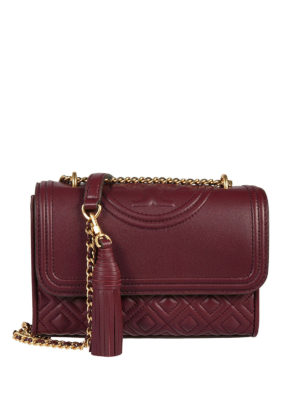 TORY BURCH: borse a spalla - Borsa Fleming S in pelle trapuntata bordeaux