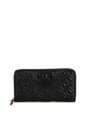 TORY BURCH: portafogli - Portafoglio Fleming nero in pelle trapuntata