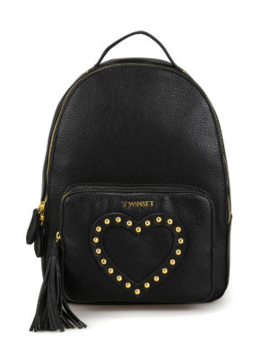 TWINSET: zaini - Zaino nero con cuore e borchie