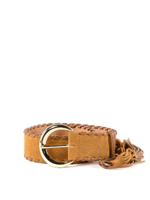 TWINSET: cinture - Cintura in camoscio con nappina marrone