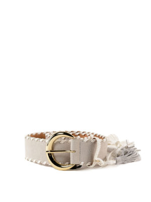 TWINSET: cinture - Cintura in camoscio con nappina grigia