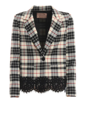 TWINSET: giacche blazer - Giacca in misto lana tartan e pizzo