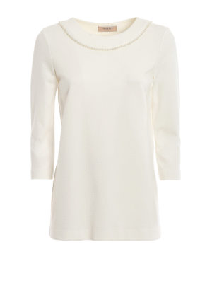 TWINSET: blouses - Jersey blouse with pearl necklace