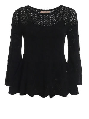 TWINSET: Escotes barcos - Suéter Con Escote Barco - Negro