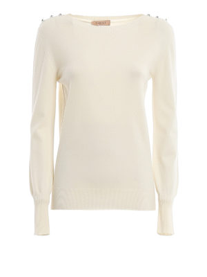 TWINSET: Escotes barcos - Suéter Con Escote Barco - Blanco