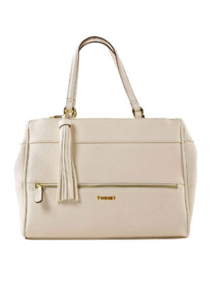 TWINSET: bauletti - Bauletto bianco in similpelle con nappa