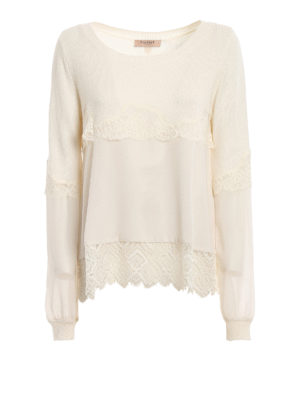 TWINSET: crew necks - Crepe and lace detailed sweater