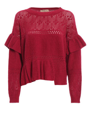 TWINSET: Strickpullover mit Rundhalsausschnitt - Rundhalspullover - Fuchsia