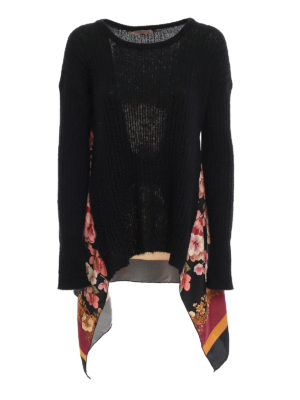 TWINSET: crew necks - Floral satin insert mohair sweater