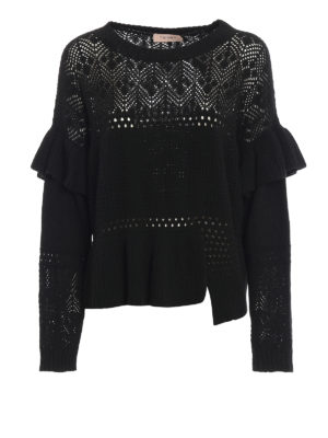 TWINSET: crew necks - Flounced black boxty sweater