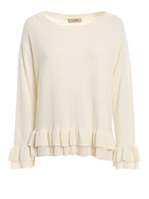 TWINSET: Strickpullover mit Rundhalsausschnitt - Rundhalspullover - Weiß