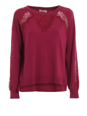 TWINSET: Strickpullover mit Rundhalsausschnitt - Rundhalspullover - Dunkel-Lila