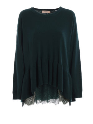 TWINSET: crew necks - Lace trimmed flounced sweater