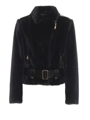 TWINSET: Pellicce e montoni - Giacca biker in finta pelliccia con cintura