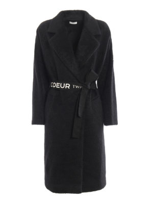 TWINSET: cappotti al ginocchio - Cappotto nero effetto pelliccia
