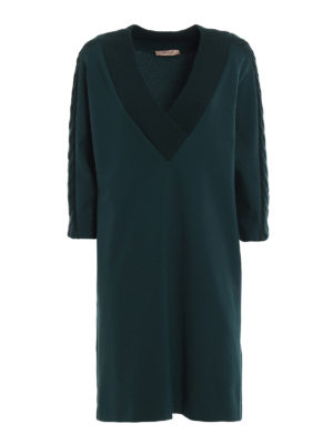 TWINSET: knee length dresses - Jersey dress with cable knit inserts