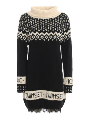 TWINSET: abiti al ginocchio - Abito in maglia con intarsi e perle