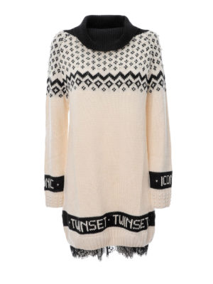 TWINSET: Knielange Kleider - Knielanges Kleid - Weiß