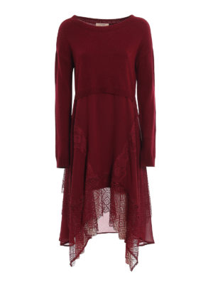 TWINSET: Knielange Kleider - Knielanges Kleid - Bordeaux