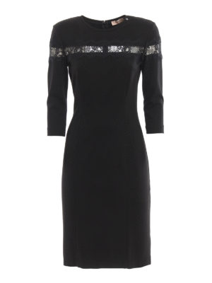 TWINSET: abiti al ginocchio - Abito aderente nero in maglina con pizzo