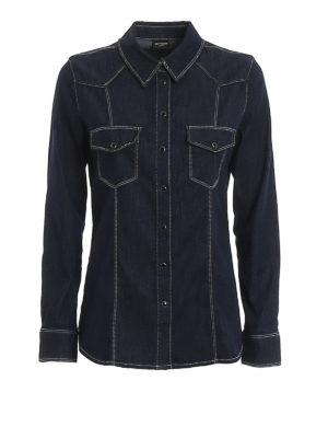 TWINSET: shirts - Embellished denim effect cotton shirt