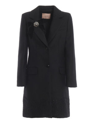 TWINSET: cappotti corti - Cappotto in misto lana con spilla gioiello