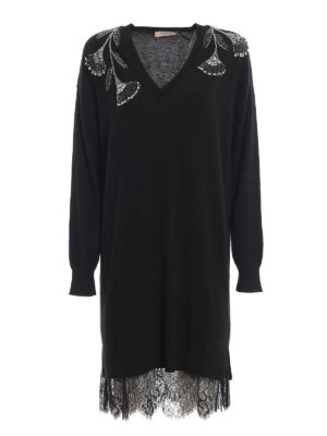 TWINSET: short dresses - Rhinestone floral embroidery dress.