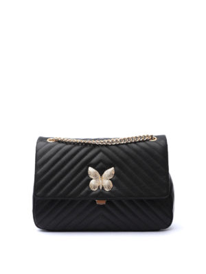 TWINSET: borse a spalla - Borsa in pelle matelassé nera con farfalla