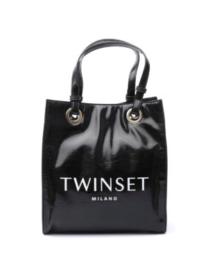 TWINSET: shopper - Shopper piccola lucida con stampa logo