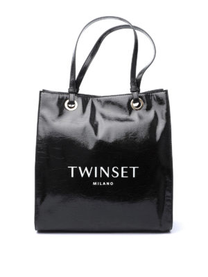 TWINSET: shopper - Shopper effetto vernice con logo stampato