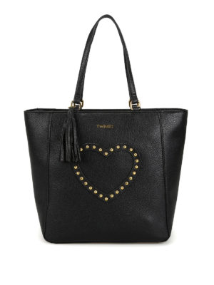 TWINSET: shopper - Shopper nera con cuore e borchie