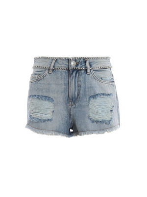 TWINSET: Trousers Shorts - Rhinestones denim shorts