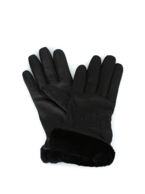 UGG: guanti - Guanti in pelle con logo ricamato