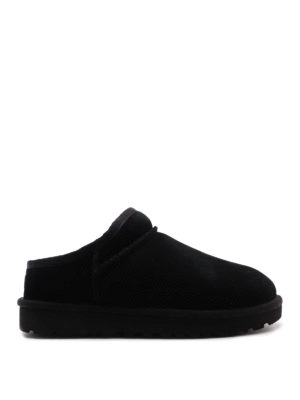 UGG: Loafers & Slippers - Shearling and suede black slippers